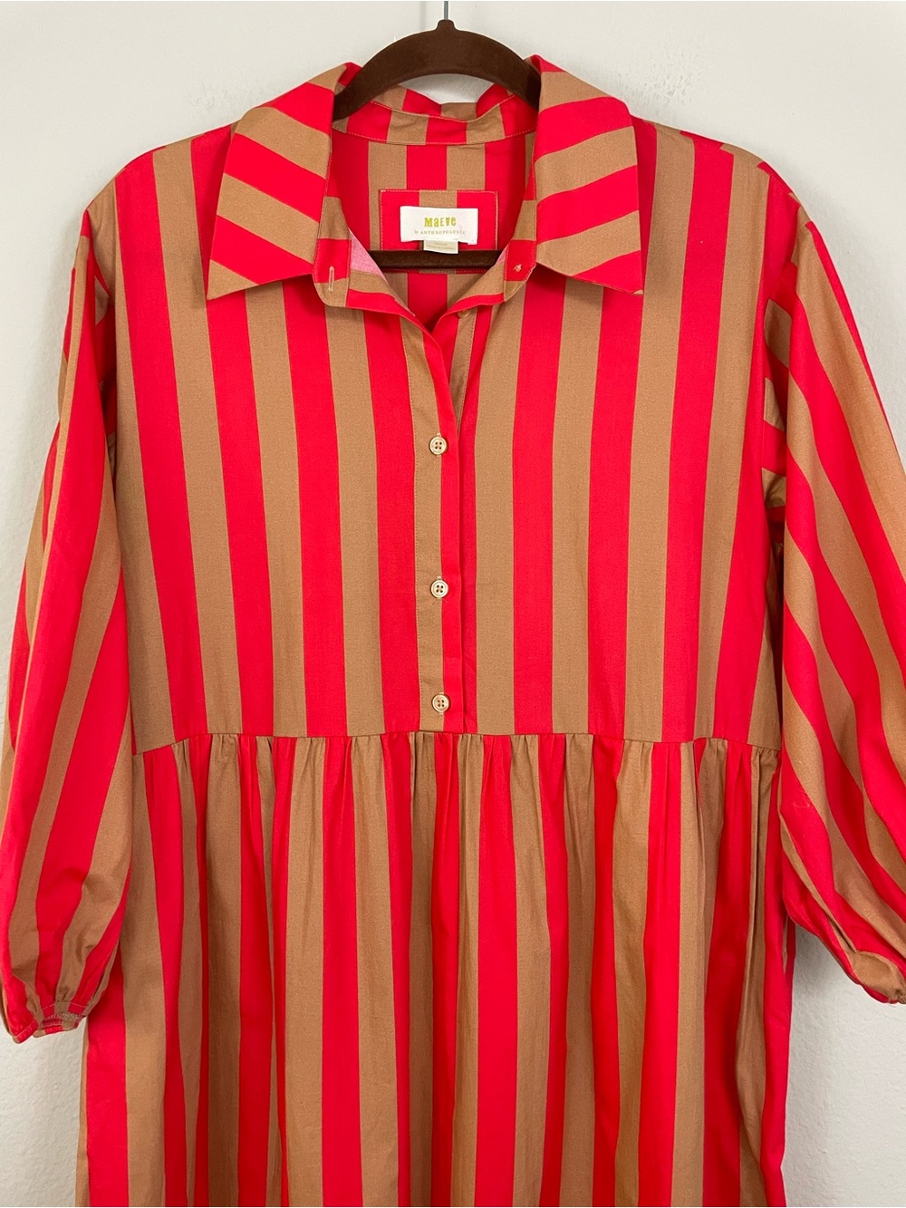 Anthropologie Maeve Bettina Striped Tiered Poplin Shirt Midi Dress Size M - Picture 6 of 11